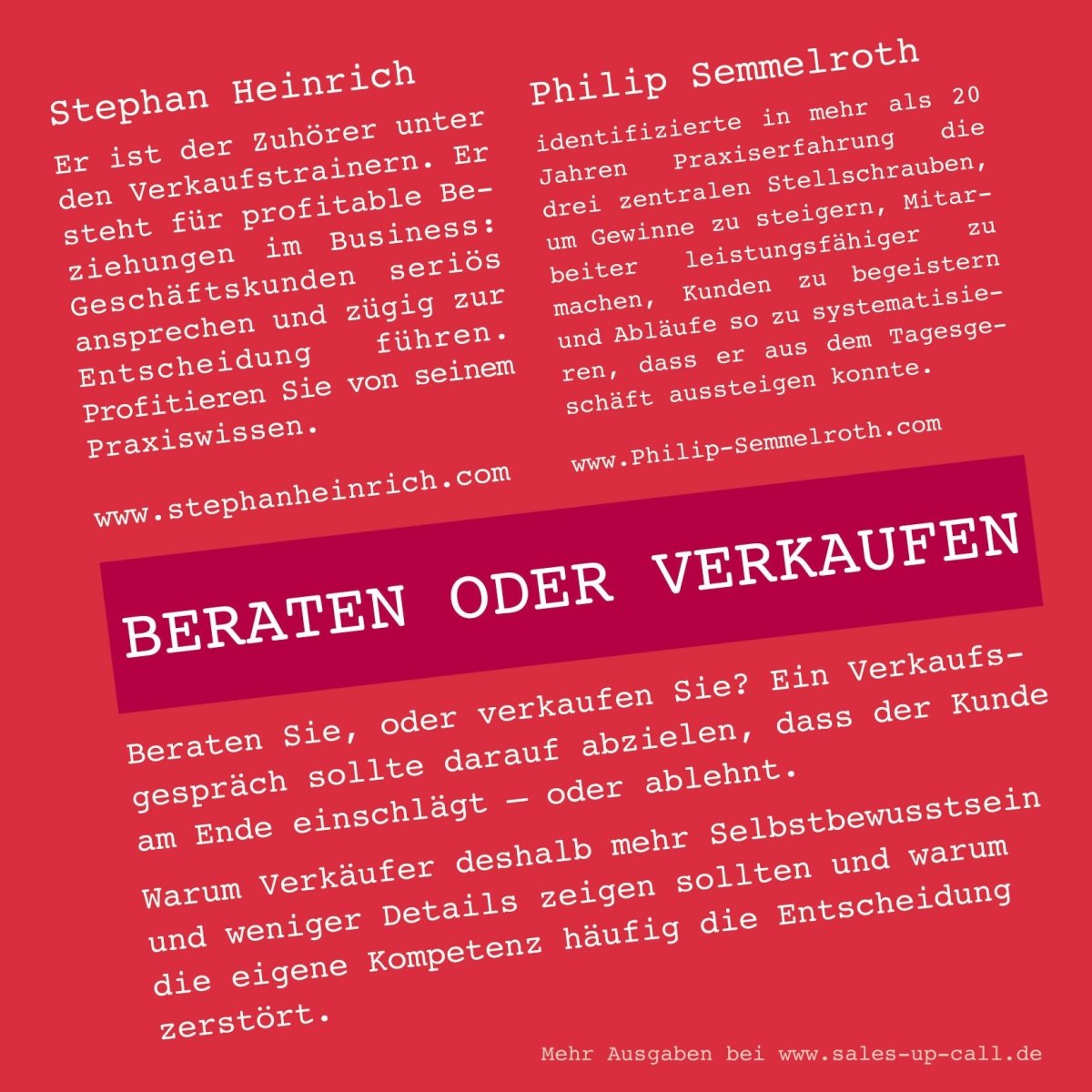 Beraten oder Verkaufen - Sales-up-Call - Stephan Heinrich