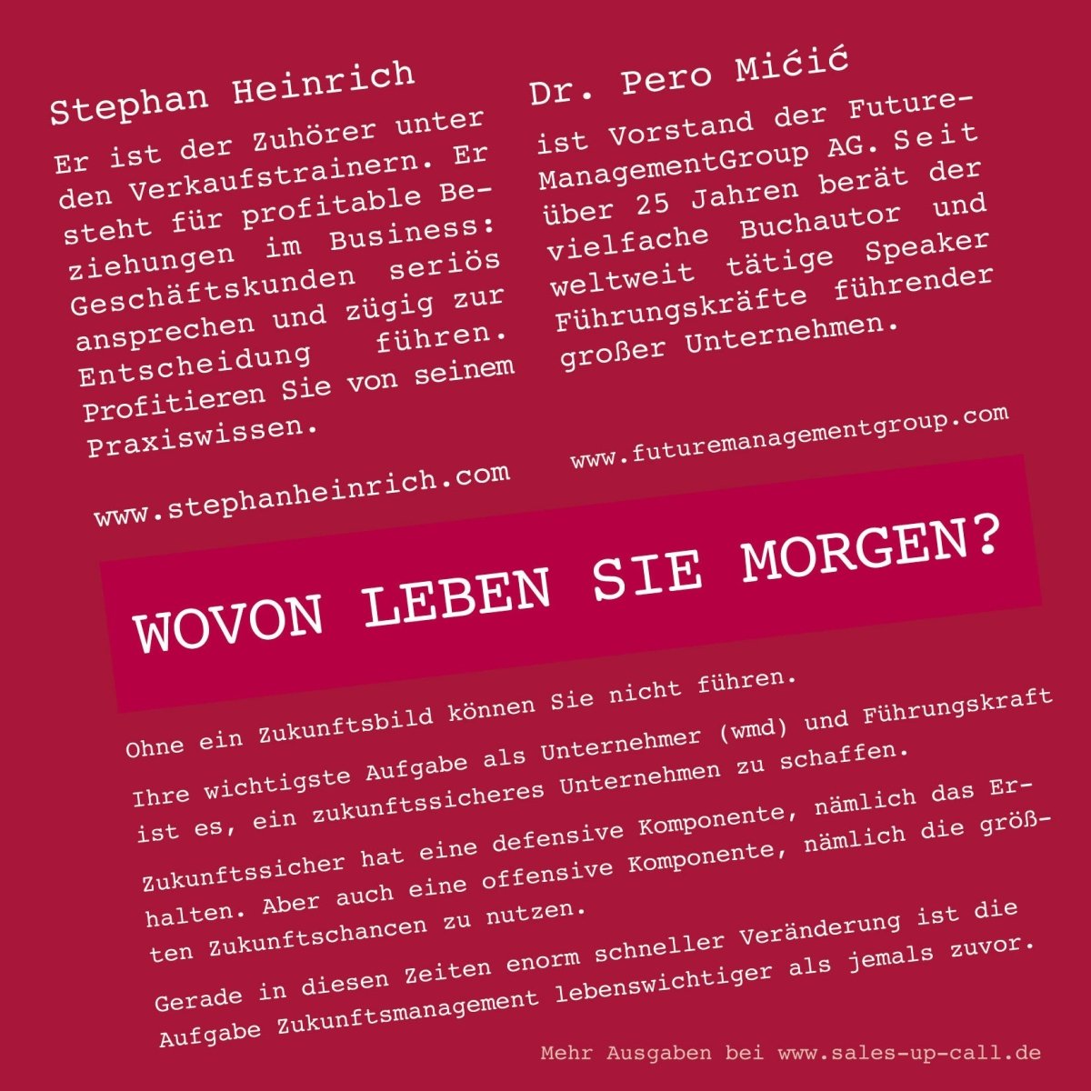 Wovon leben Sie morgen? - Sales-up-Call