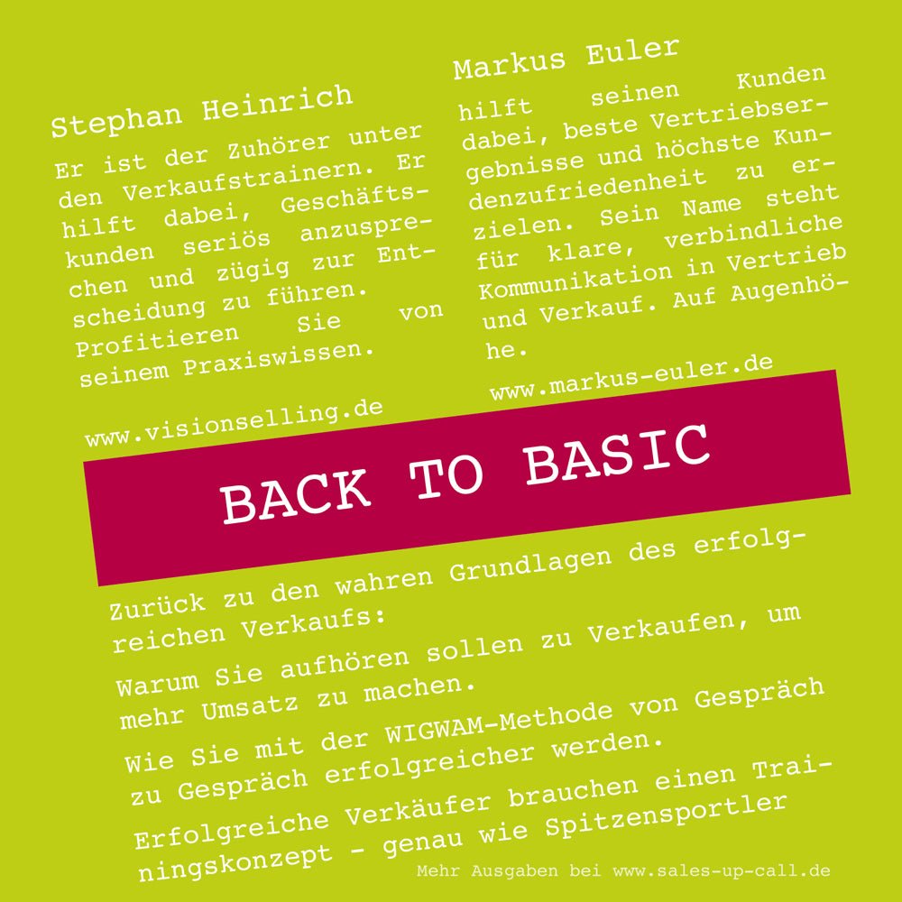 Back to Basic - Sales-up-Call - Stephan Heinrich