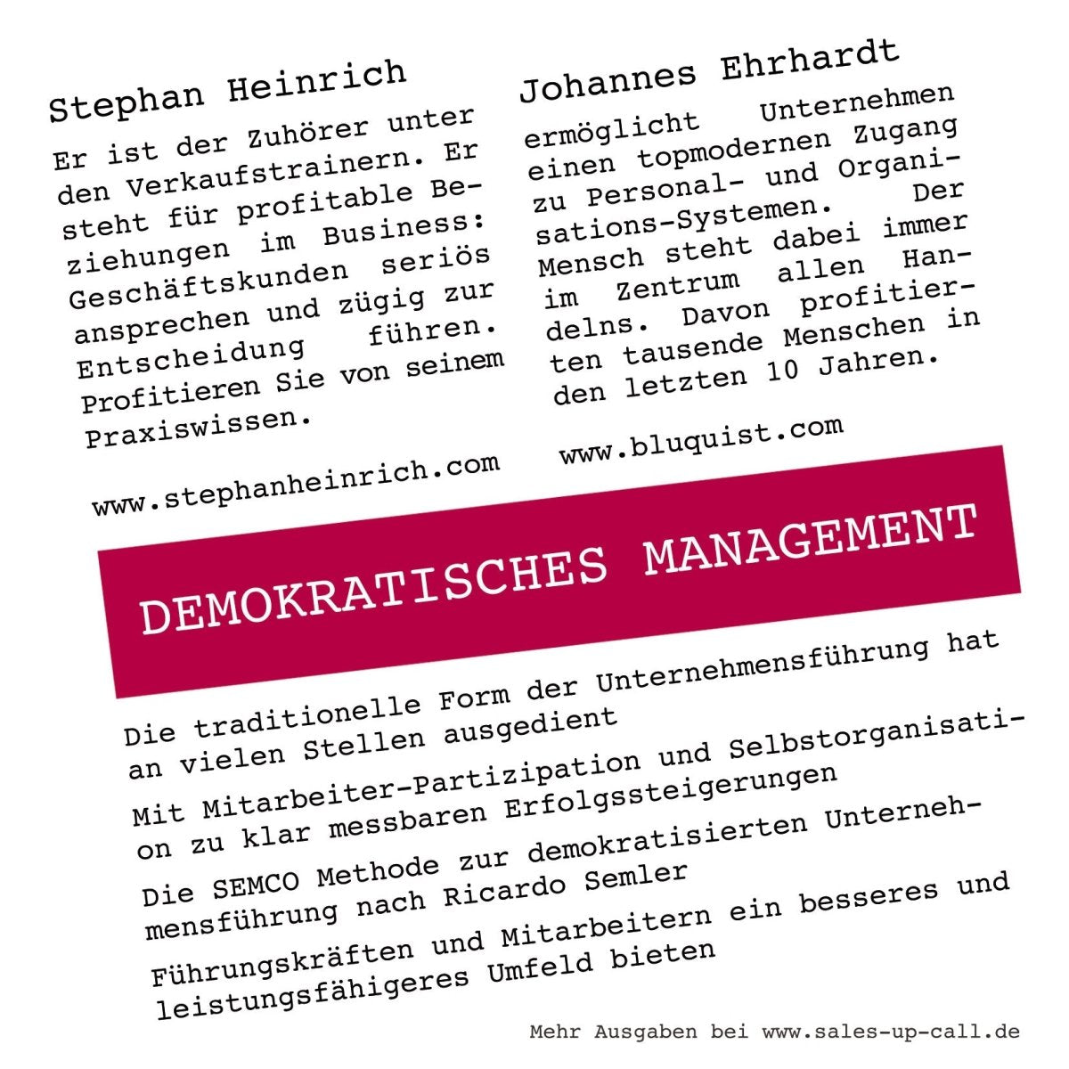 Demokratisches Management - Sales-up-Call - Stephan Heinrich