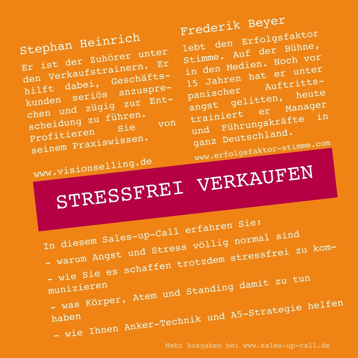 Stressfrei Verkaufen - Sales-up-Call - Stephan Heinrich